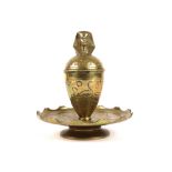 1920's "Egyptian style" brass inkstand with a pharaonic mask on top of the lid