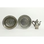 three antique pieces of marked pewter