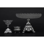 3 pieces of antique silver and clear cut glass