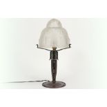 French Art Deco lamp in wrought iron and satinated crystal-glass