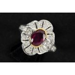 oval cut not-heated (!!) pigeon blood ruby of 1,76 carat set in yellow gold (18 carat) on a ring in