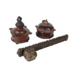 two oriental inkwells and an Arabian writing set with inkwell and abacus