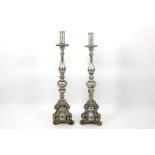 pair of quite big antique (church)candlesticks in silvered wood