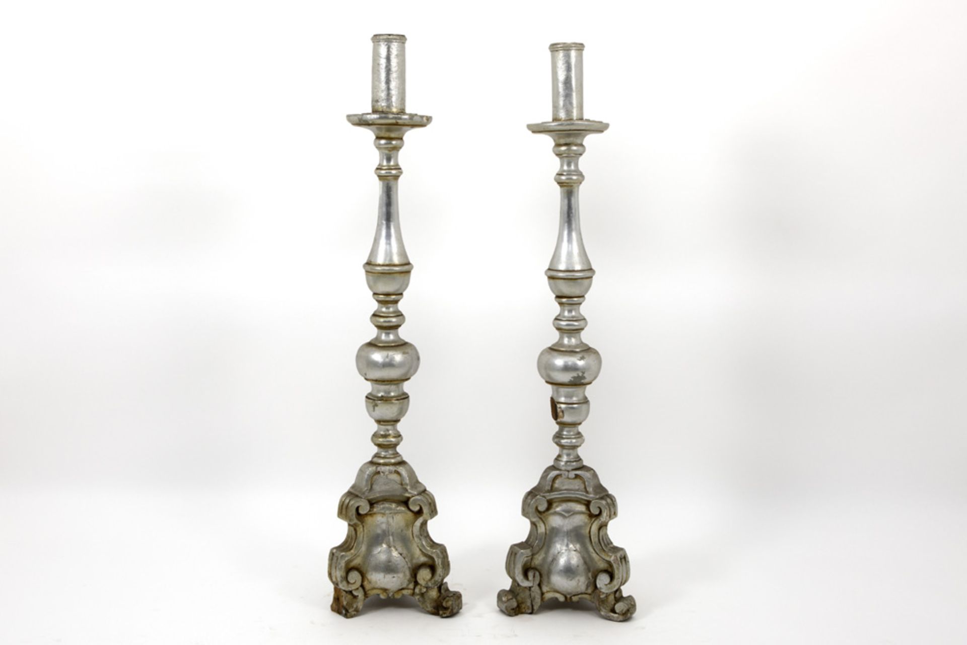 pair of quite big  antique (church)candlesticks in silvered wood