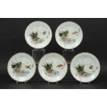 set of five French plates in handpainted Limoges porcelain