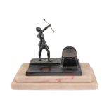 Jugendstil inkstand in metal and marble with an archer