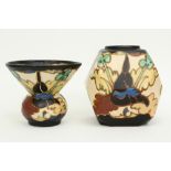 two Belgian Art Deco vases in marked ceramic with a polychrome vegetal decor