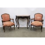 pair of antique rosewood armchairs & a 19th Cent. games-table in walnut