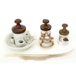 three antique inkwells (with pump system) in porcelain from Brussels and from Paris and gilded metal