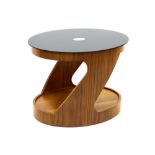 oval Jual Furnishings Wells occasional design table in walnut with top in black glass