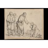 antique Rembrandt van Rijn plate signed etching of Christ healing a leper