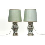 pair of Chinese vases in porcelain with a polychrome decor, made into lamps