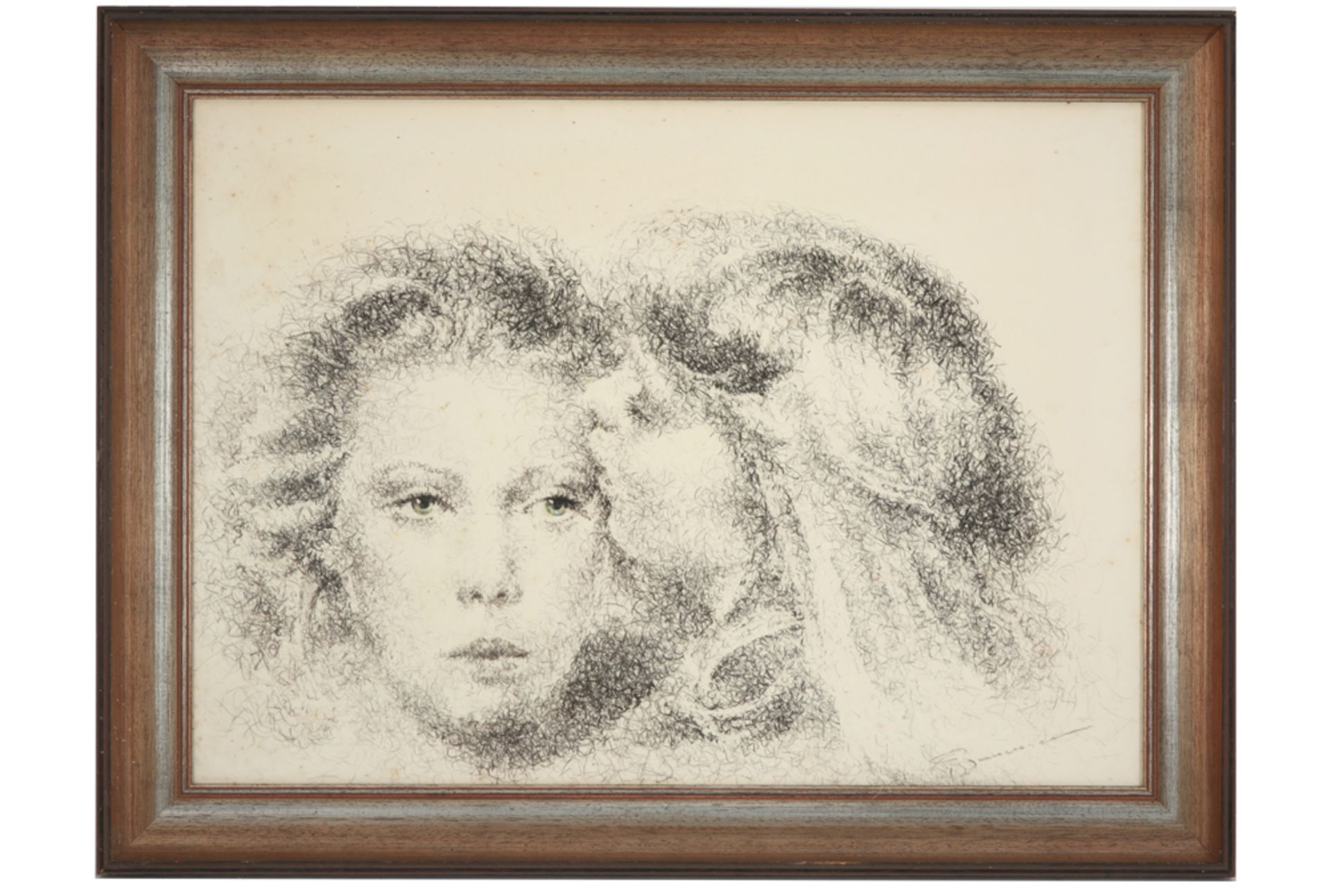 an illegibly signed drawing (Two Girls) and two lithographs with BS monogram - Image 2 of 6