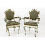 pair of 18th Cent. Venetian armchairs in sculpted and polychromed wood