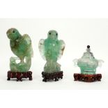 three pieces of jade : a pair of birds and a lidded jar