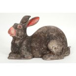 rare Chinese Han period tomb find - a hare - in earthenware with well preserved polychromy with the