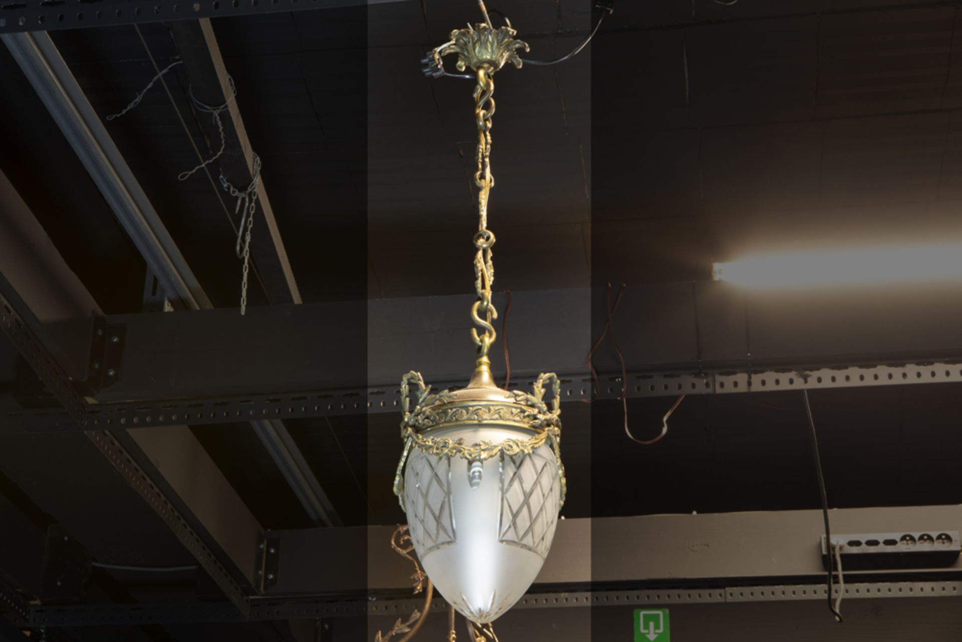 two 'antique' chandeliers with shades in satinated glass - Image 2 of 3