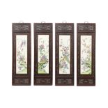 four framed Chinese painted porcelain panels