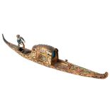 probably Italian inkstand in polychromed metal depicting a Venetian gondola and gondelier - with a