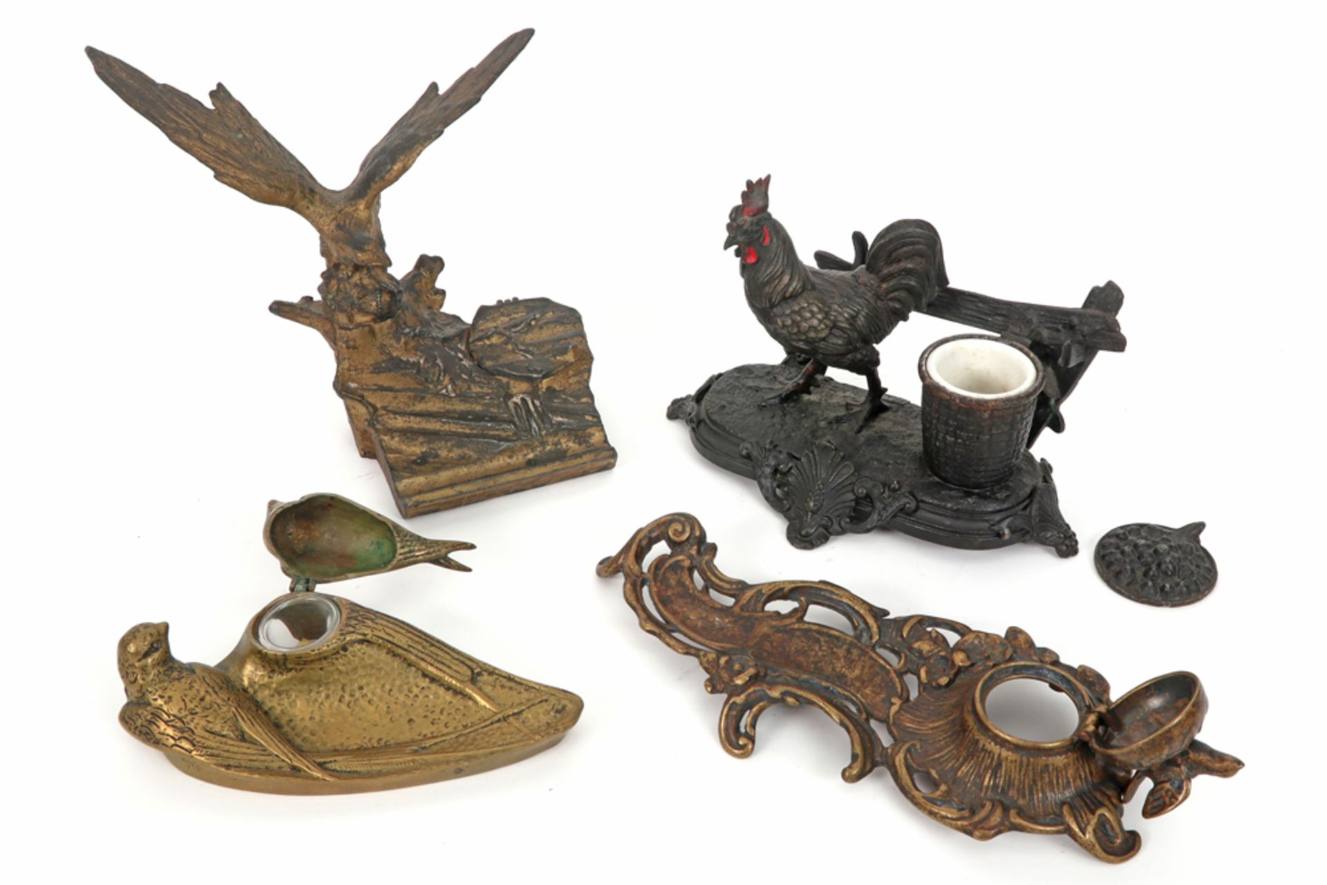 four inkstands dating from ca 1890 till 1920, each with a bird - Image 2 of 2