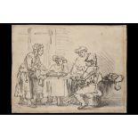 antique Rembrandt van Rijn plate signed etching with Saul and the witch of Endor