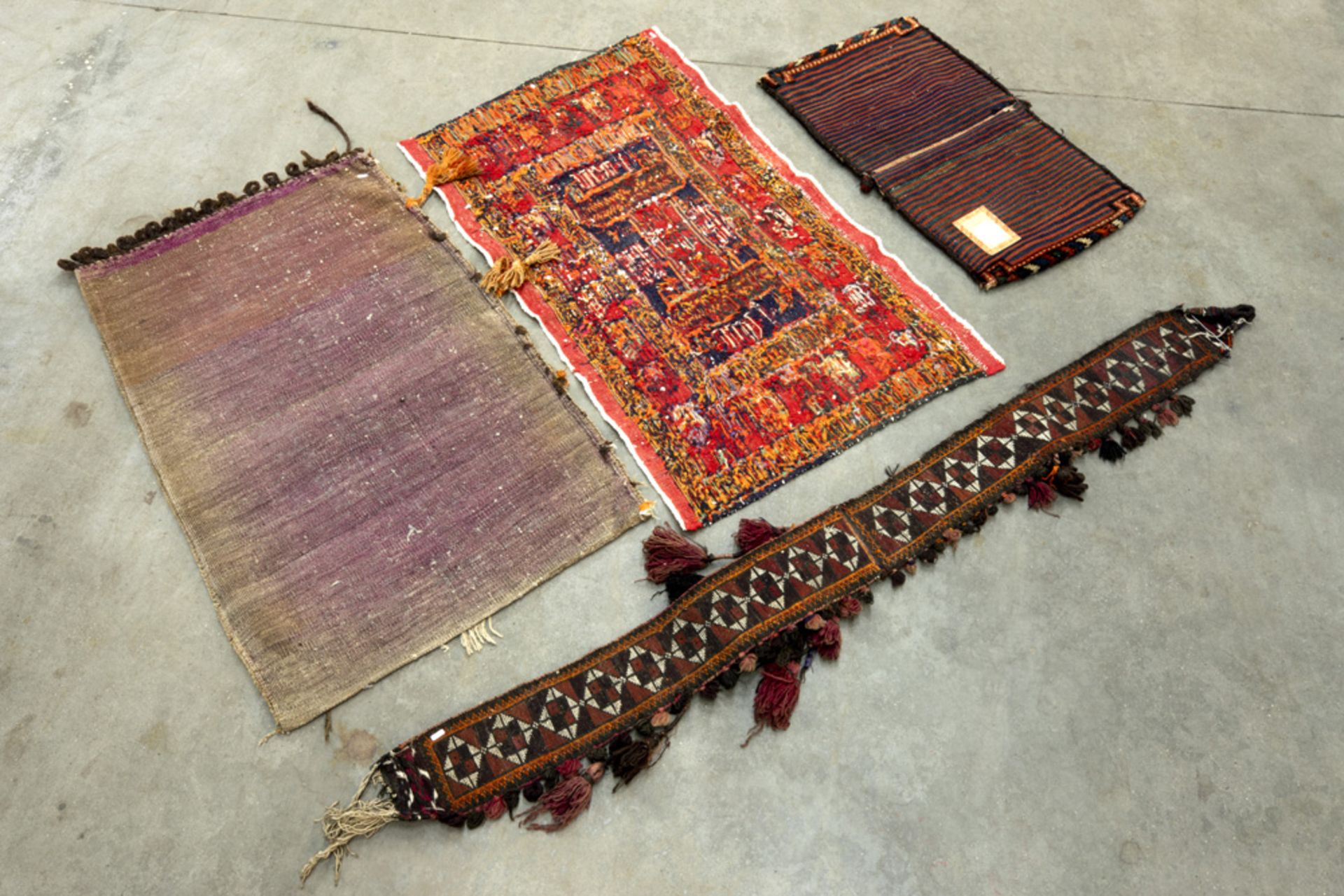 4 pieces of oriental textile with a tent decoration, camel bags and a Soumak - Image 2 of 2