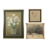 three signed Belgian works : a print, a drawing and a pastel