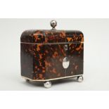 beautiful antique tea box in tortoiseshell with silver mountings