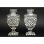 pair of antique lidded sweet's jars in clear crystal glass