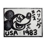 quite large Keith Haring signed and 1983 dated "Tokio Mickey" drawing on parchment paper made in Jap