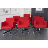 set of 6 office chairs by Atelier Van Lieshout for Lensvelt in red textile - marked - original price