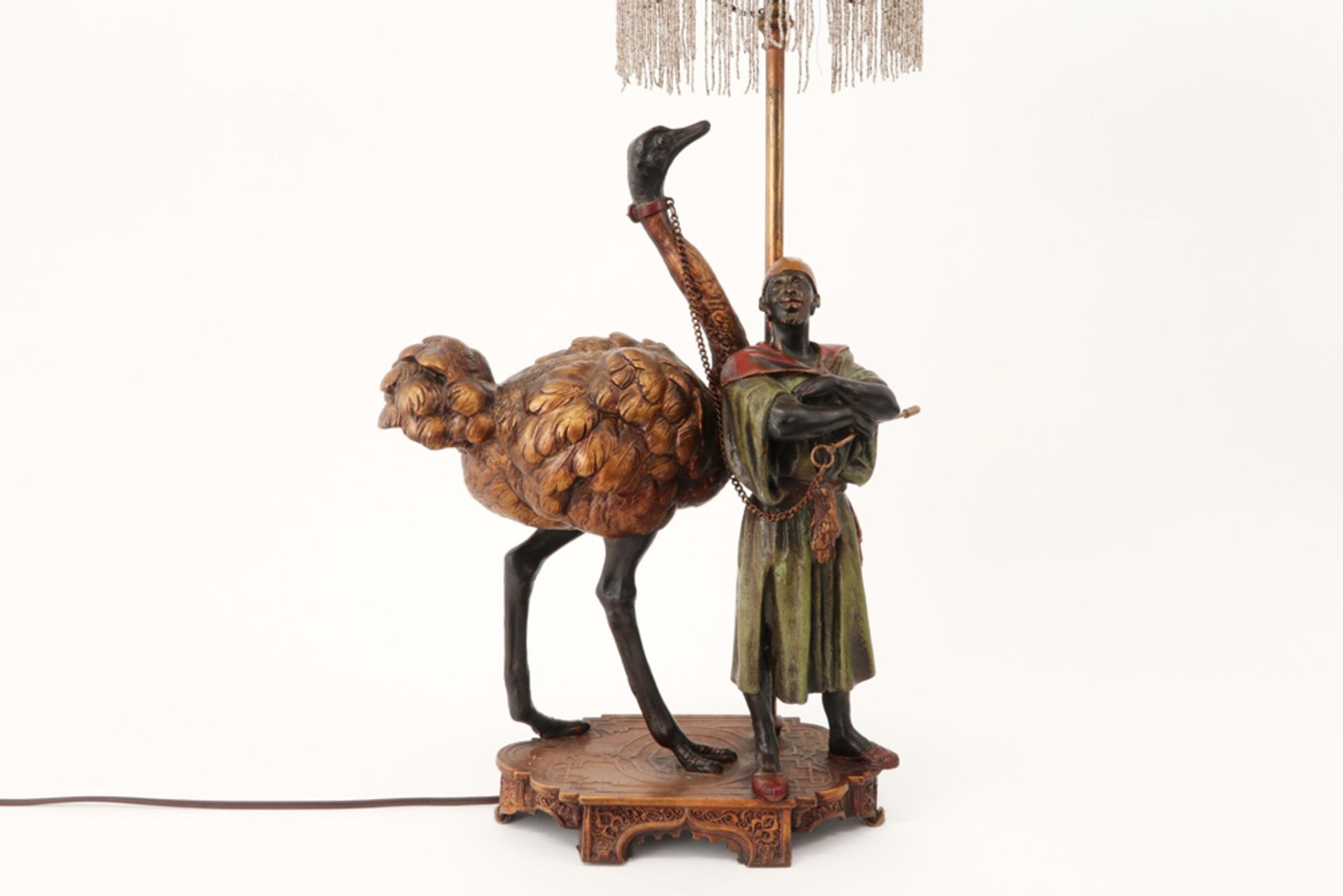 antique Vienna sculpture in polychromed metal with an orientalist style theme with an ostrich and - Image 3 of 3