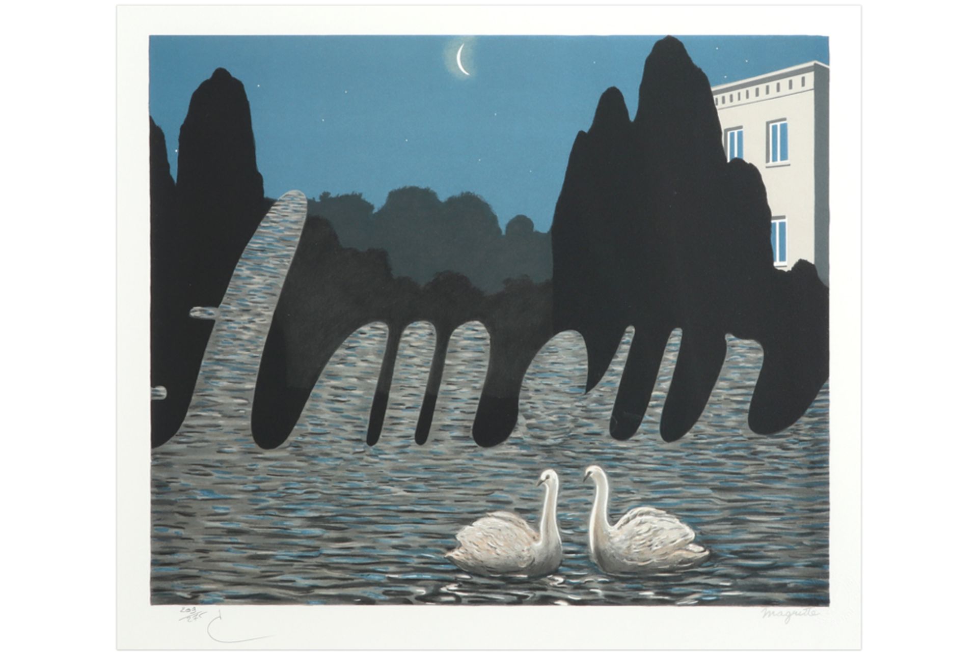 lithograph printed in colors after a work by René Magritte - with atelier stamp, stamp of the