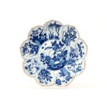 17th/18th Cent. lotusflower-shaped Chinese Kang Hsi period dish in porcelain with a blue-white decor