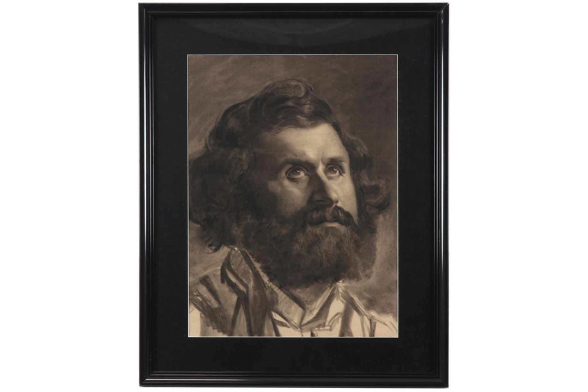 19th Cent. French mixed media (with charcoal) with a study of a bearded man, possibly a portrait - Image 2 of 2