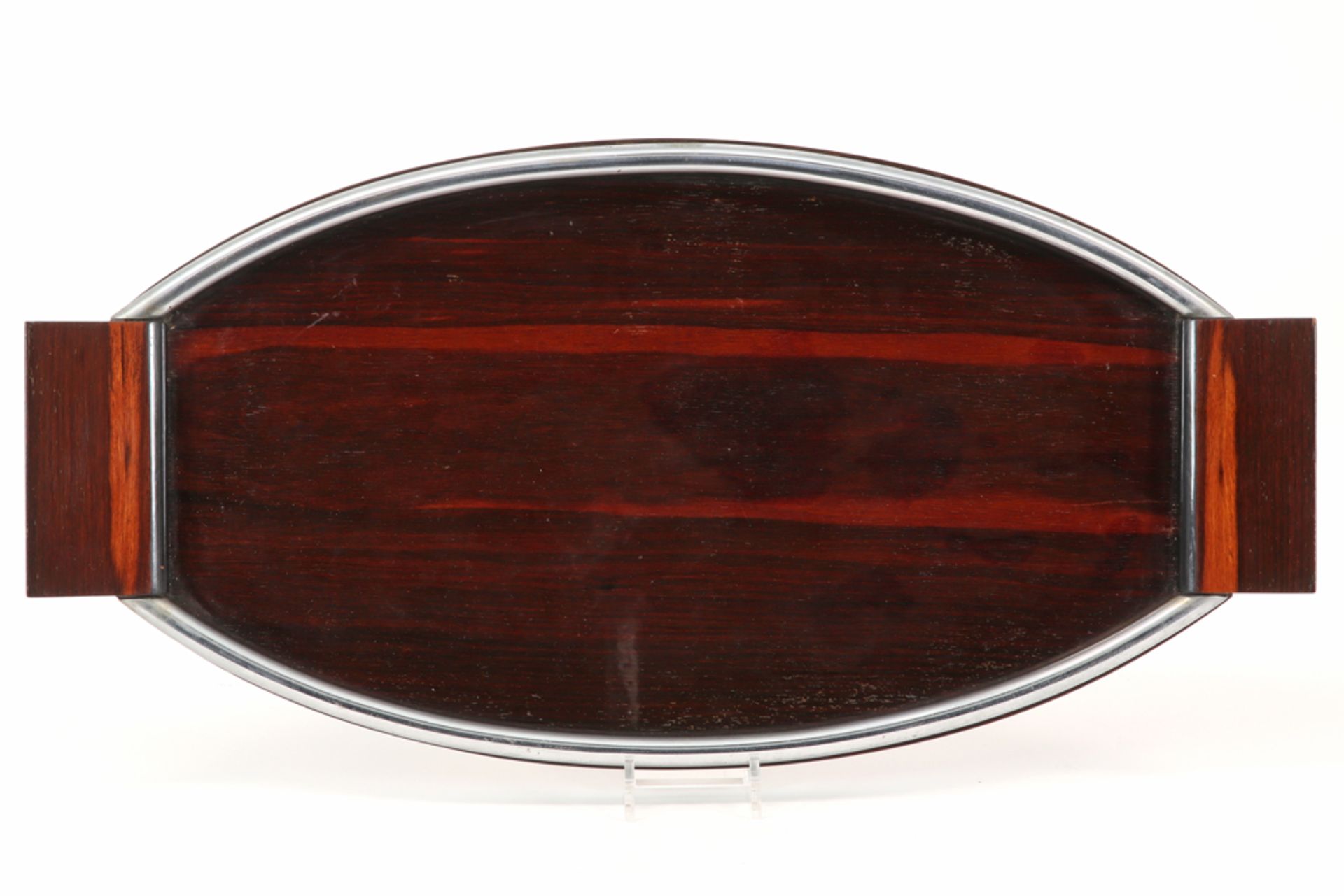 oval Art Deco (dinner)-tray in fountain-wood and chromed metal - ca 1930 ||Ovale Art Deco- - Image 3 of 3