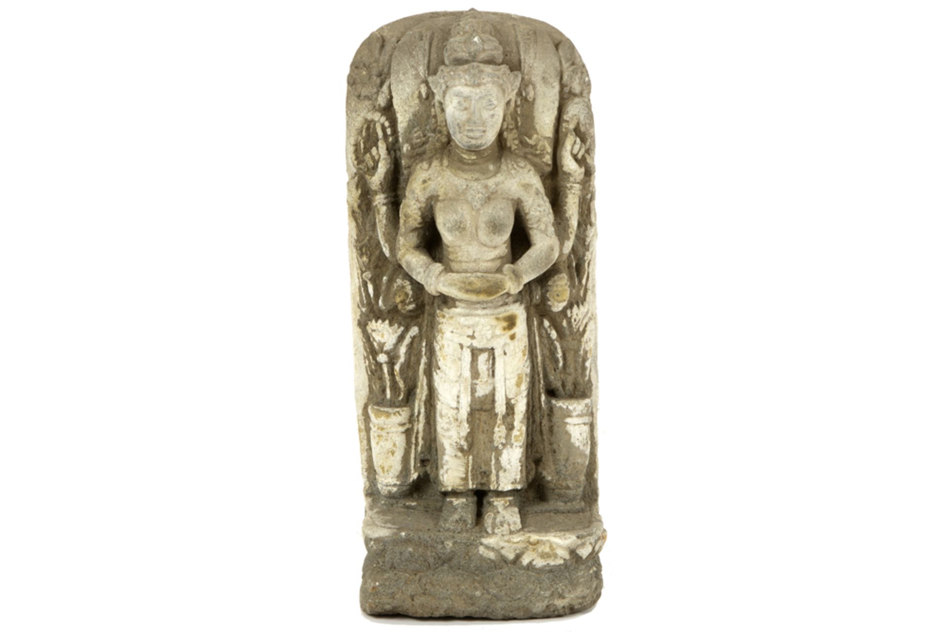 presumably 16th/17th Cent. Indian stone "Four armed female deity" sculpture ||INDIA - alicht 16°/17°