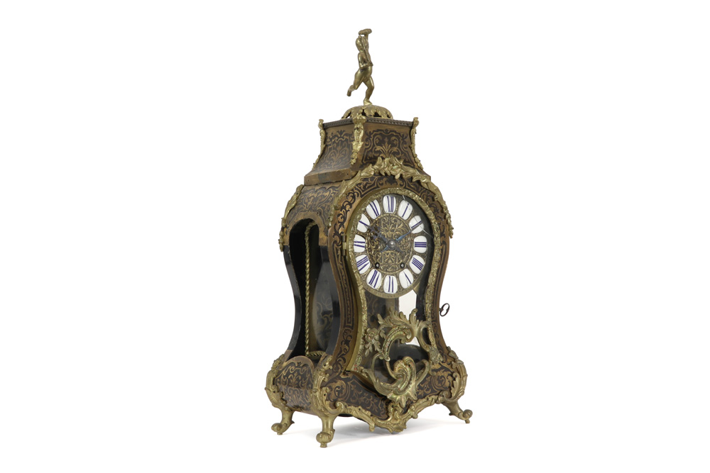 19th Cent. French Louis XV style clock with case in "Boulle" with gilded bronze mountings and a - Image 2 of 3