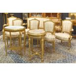 9pc neoclassical salon suite in sculpted and gilded wood with a Louis XVI design and ornamentation :