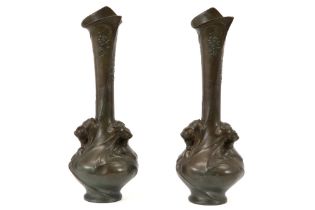 pair of Eugène Siberdt signed typical Art Nouveau vases in pexter ||SIBERDT EUGENE (1851 - 1931)