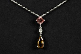 pendant in white gold (18 carat) with 3,43 carat of Tourmalines and a 0,17 carat very high quality