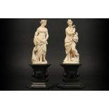 18th/19th Cent. French ivory "Godess" sculptures from Dieppe - on its black marble base - with CITES