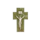 19th Cent. ivory Christ corps on a cross in green onyx and brass - with CITES certificate ||