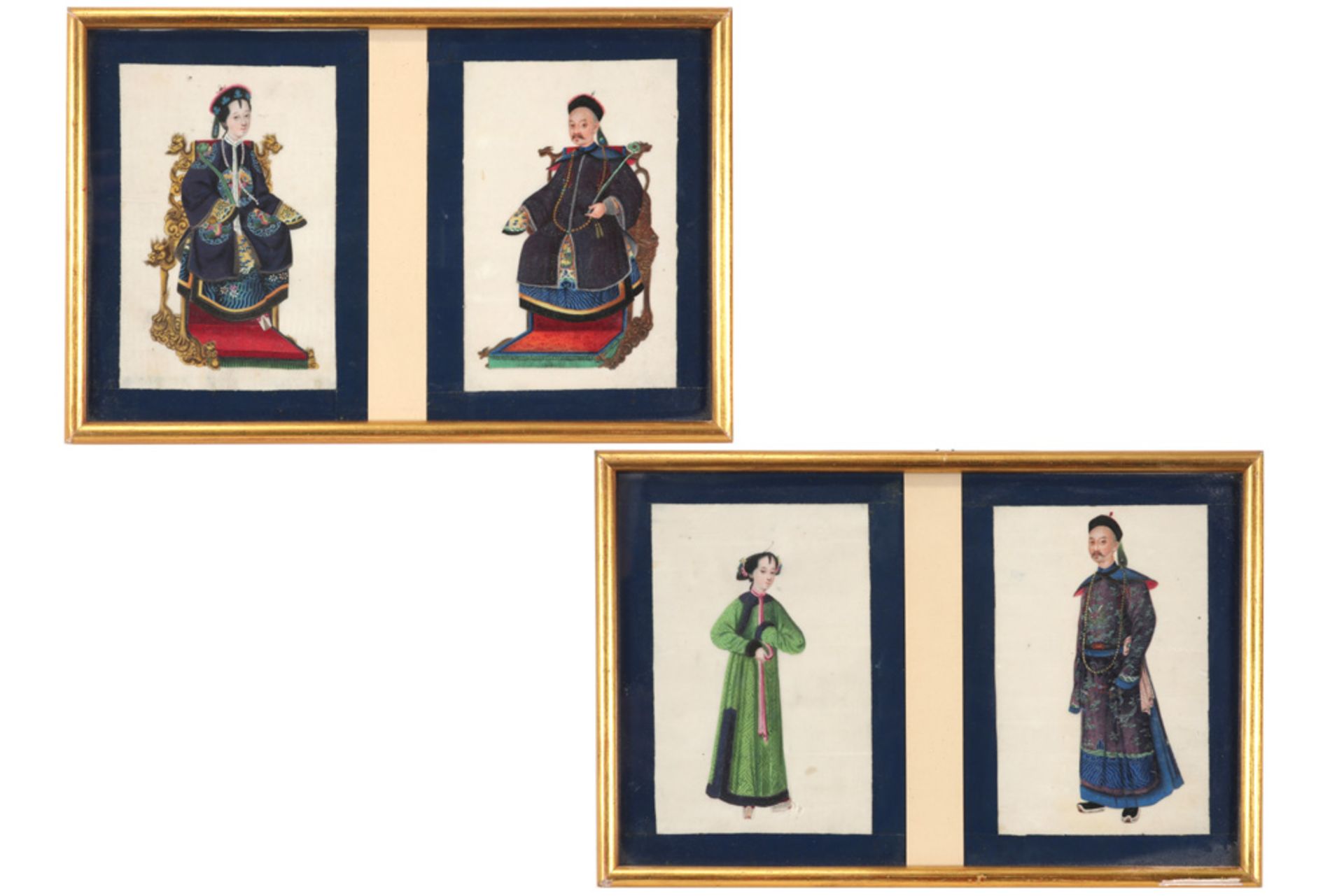 two pairs of 19th Cent. Chinese paintings - framed in pairs ||Twee paar ingekaderde negentiende