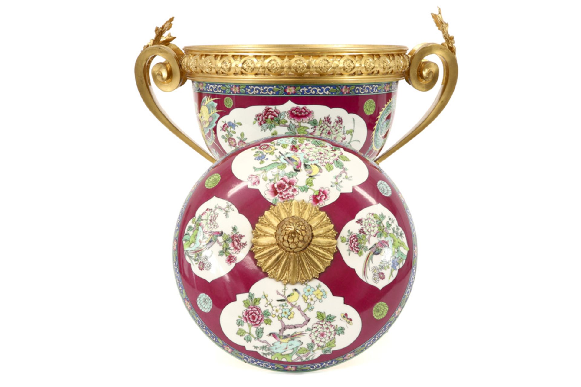 antique incense burner in Samson porcelain with a Famille Rose decor and with a mounting in gilded - Image 4 of 5