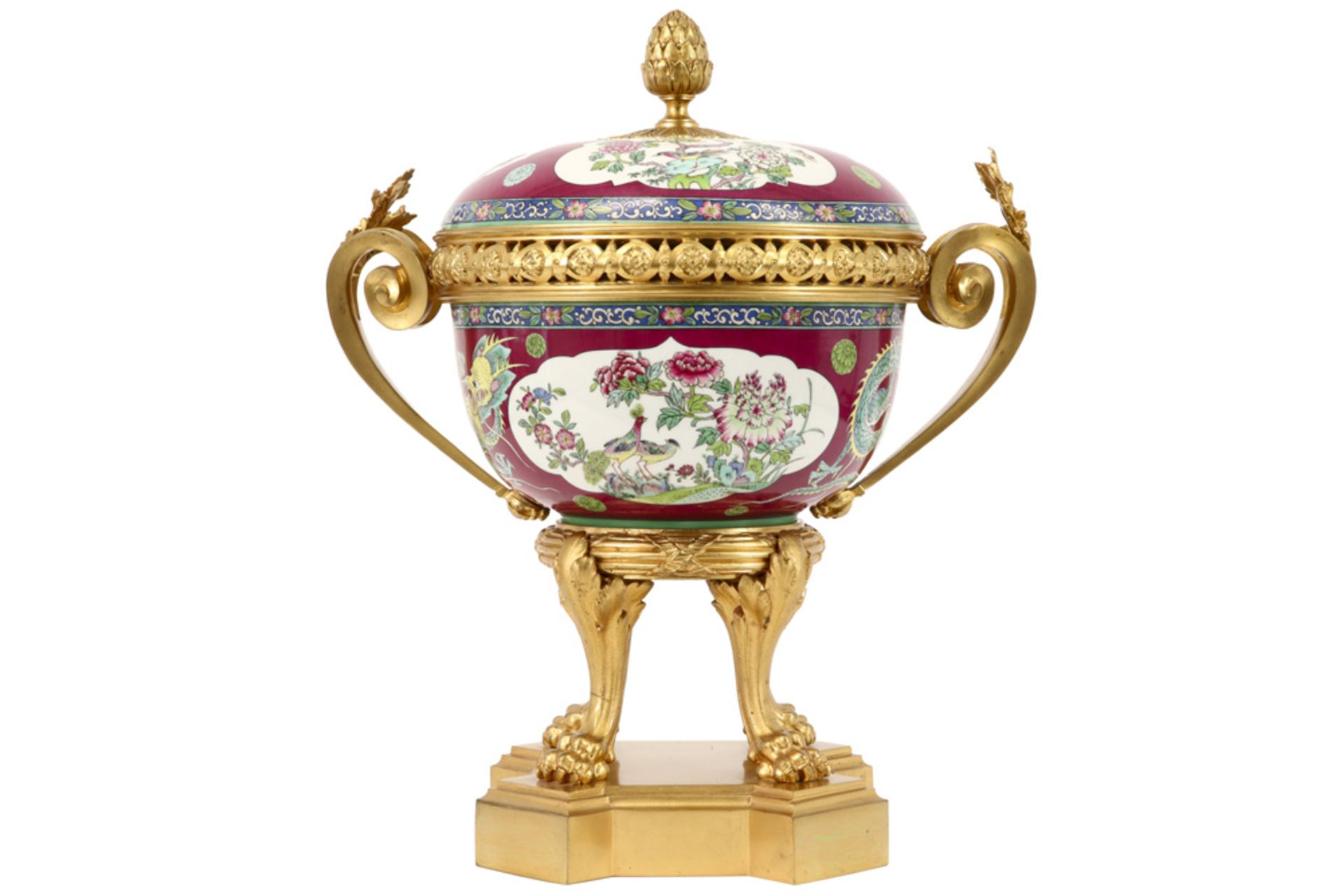antique incense burner in Samson porcelain with a Famille Rose decor and with a mounting in gilded - Image 3 of 5