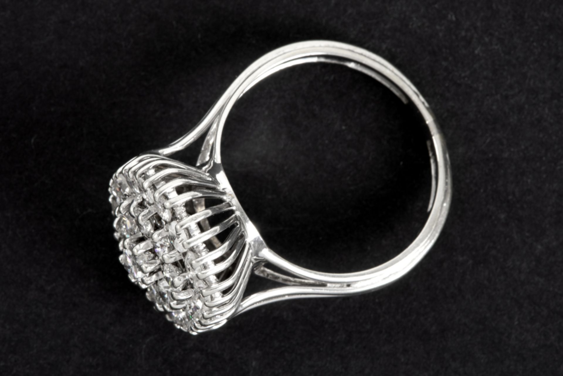 ring in white gold (18 carat) with ca 1,50 carat of high quality marquis' cut (the central one) - Image 2 of 2