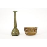 two pieces of maybe Ancient Rome/Byzantine glass with irisation : a bottle and a bowl ||Lot (2)