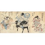 set of three antique Japanese Toyokuni III woodcuts - ca 1830 ||KUNISADA UTAGAWA alias TOYOKUNI