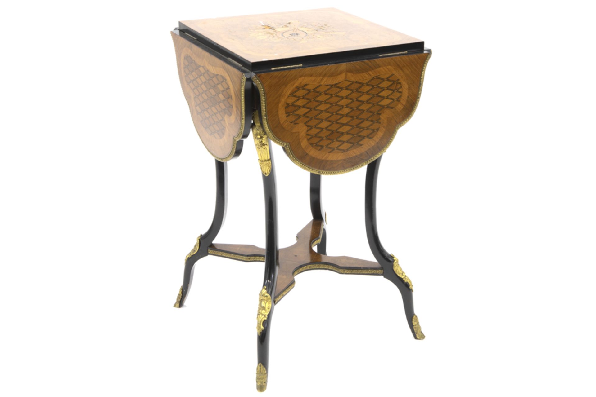 19th Cent. neoclassical Napoleon III occasional table in marquetry and ebonised wood and with